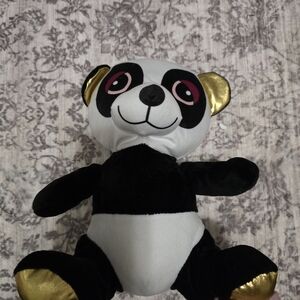 Charming Panda Plush Toy - Black, White, and Gold